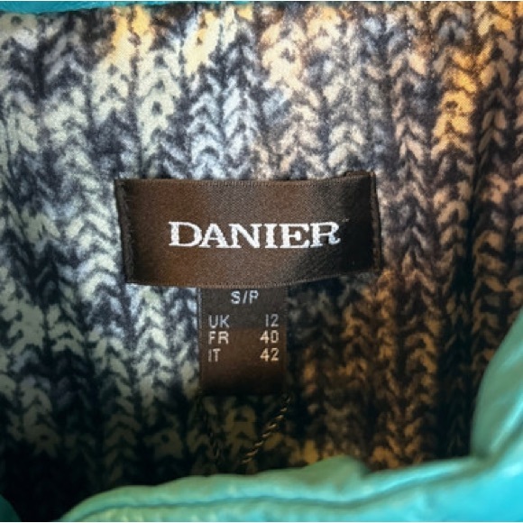 Danier Leather Teal Down Quilted Jacket Asymmetrical High Collar … - Picture 5 of 9